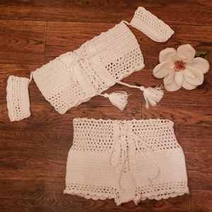 Boho crocheted boyshort bikini set